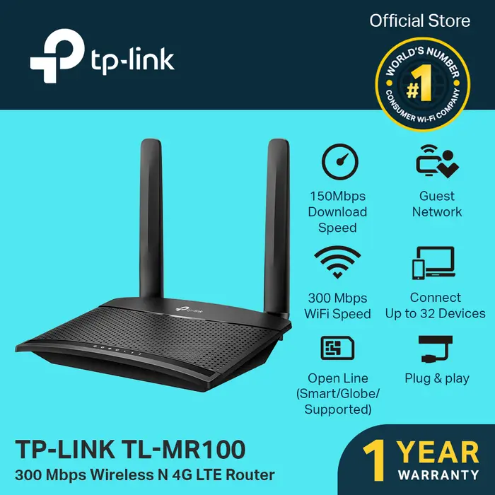 Gambar Router Wifi Modem Wifi TPLink TL-MR100 4G 300Mbps UNLOCK All Operator dari Edison Comp Kota Administrasi Jakarta Utara 5 Tokopedia
