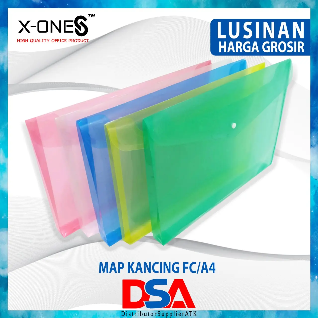 DSA - MAP PLASTIK KANCING FOLIO/F4 GROSIR ISI 1 LUSIN X-ONE