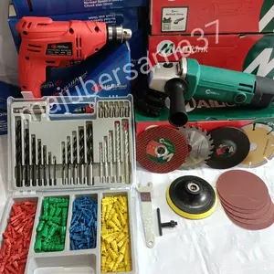 paket mesin bor tangan gerinda listrik lengkap 5 mata bonus 5 amplas mata bor lengkap 300pcs