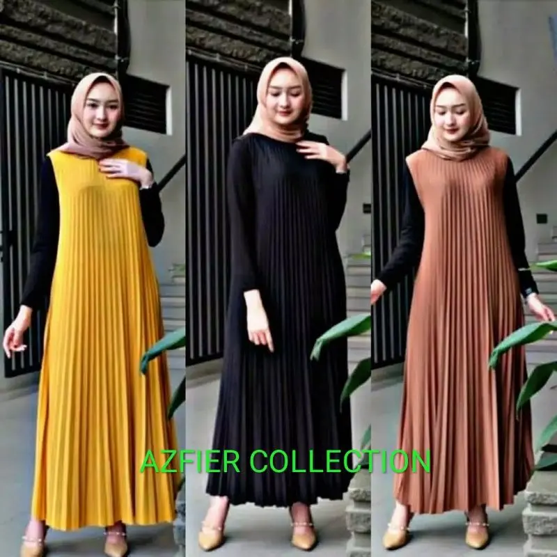 Gamis Plisket Tanpa Lengan Overall Longdress Pakaian Wanita Dewasa
