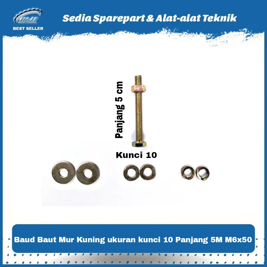 Baud Baut Mur Kuning ukuran kunci 10 Panjang 5CM M6x50