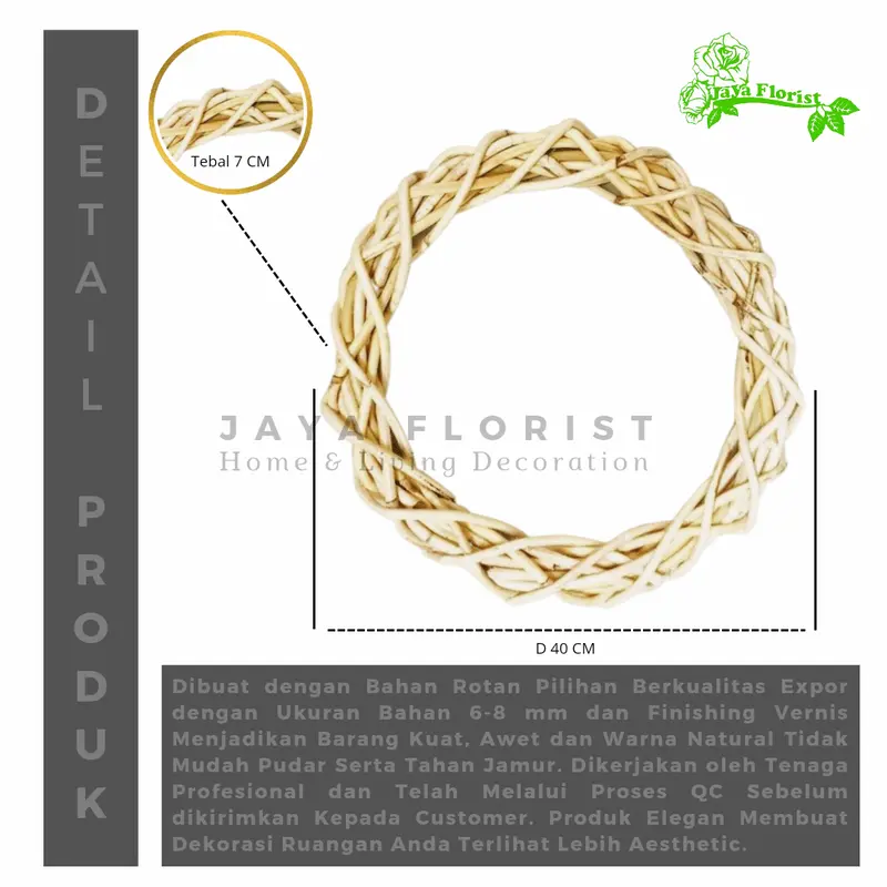 Ring Rotan Diameter 40 cm Wreath Flower Rotan Hiasan Dekorasi Rustic 4