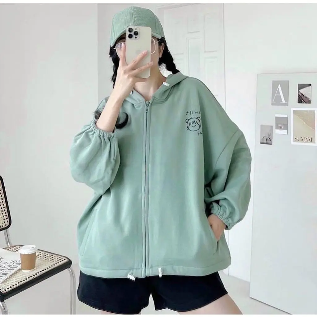 Cute Girl XXL Jaket Zipper Wanita Oversize Jacket Bigsize Korean Style
