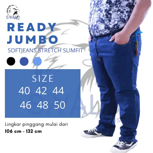 Celana Jeans Jumbo Pria Slimfit Soft Jeans Bahan Stretch Melar 40-50