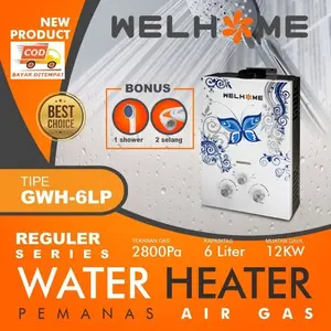 Water Heater Gas Welhome GWH-6LP 6Liter Putih Free selang sower