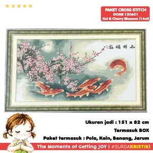 Paket Sulam Kristik Strimin DOME 120601 Ikan Koi Bunga Cherry Blossom