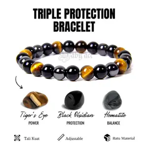 Gelang Batu Terapi Kesehatan Hematite Tiger Eye Asli Original Saby