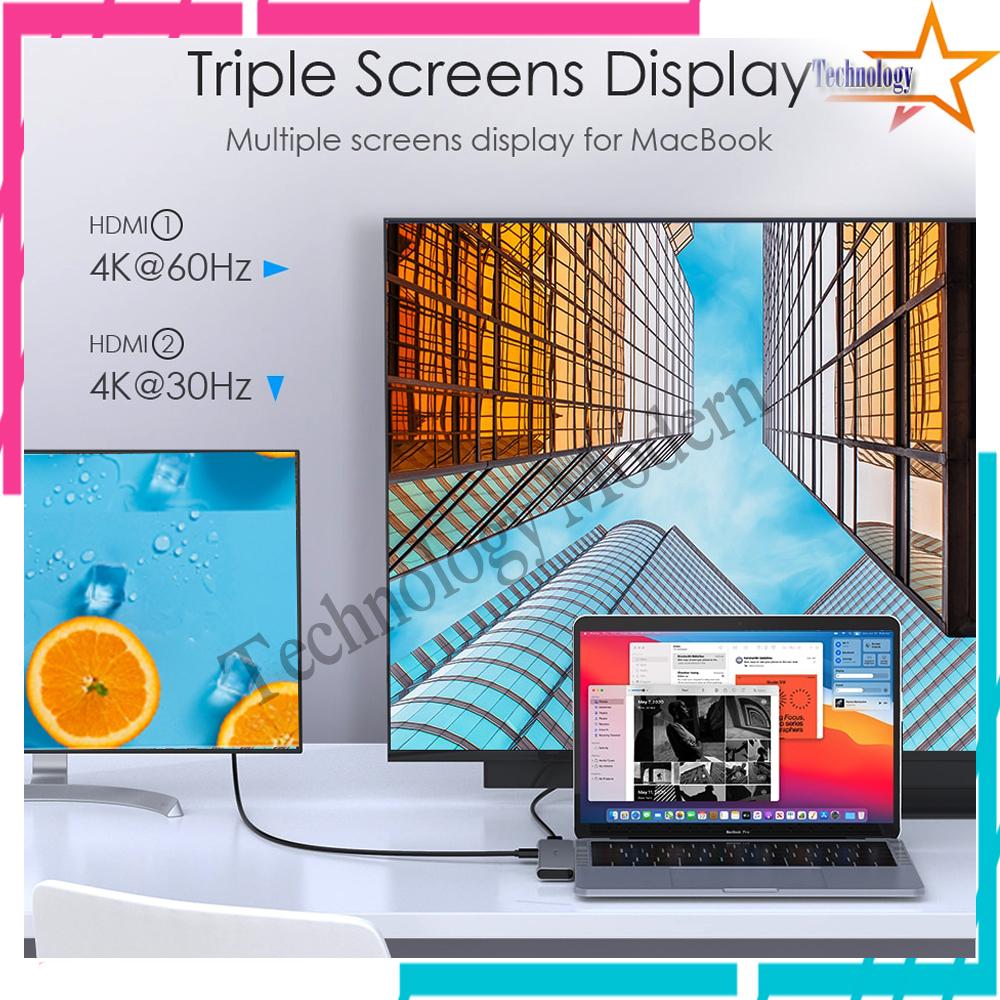 4K Dual HDMI Extend Display 2 Monitor with Docking For Macbook Pro/Air