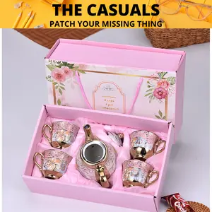 cangkir keramik dan teko teh 4 Cups 1 Pot vintage style food grade