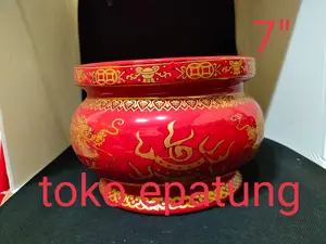 hiolo / hio lo / Tempat Hio - 2 Naga - Merah - keramik - 7 inch (gl)