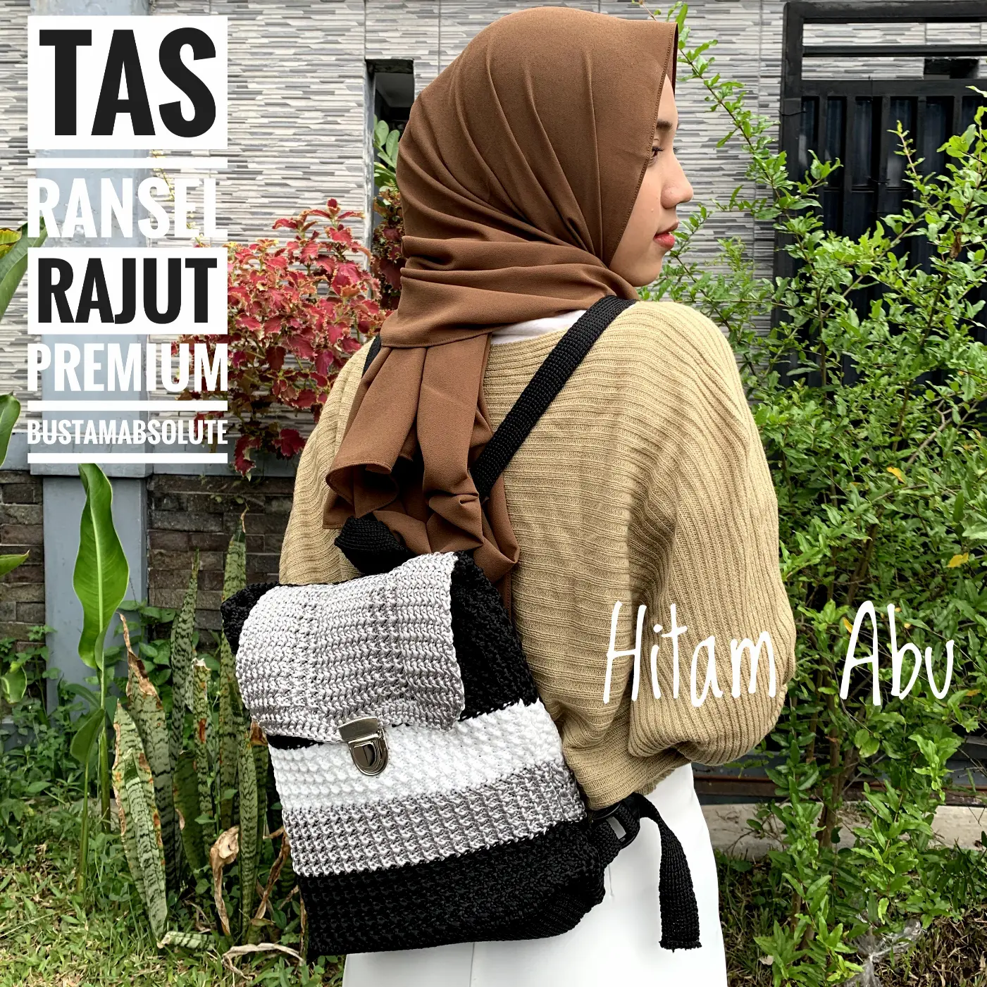 Tas Ransel Rajut Wanita Dewasa Remaja Strip dan Polos