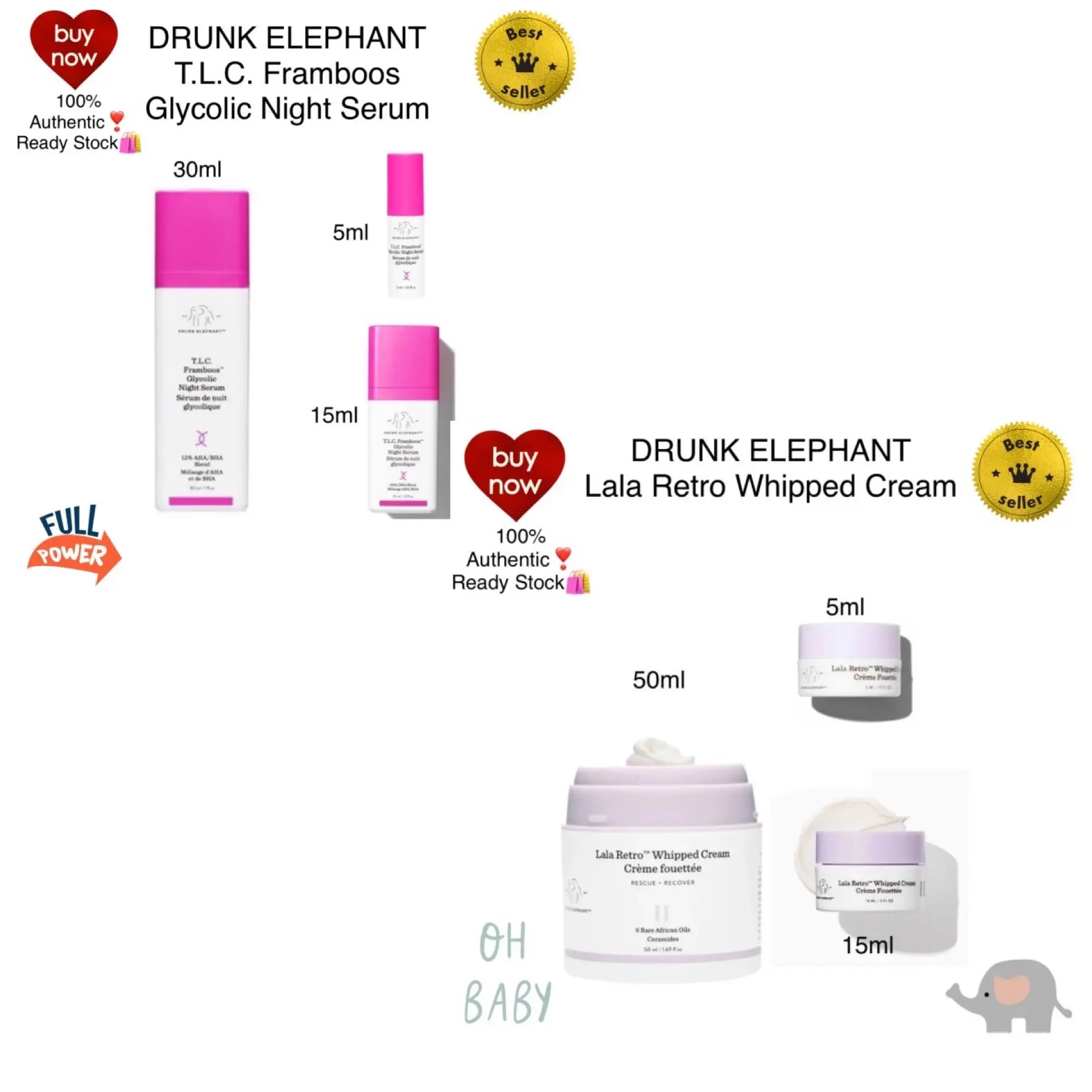 DRUNK ELEPHANT T.L.C. Framboos Glycolic Night Serum (READY STOCK )