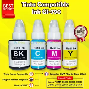 Xantri Tinta GI-790 Refill G1010 G2010 G3010 G4010 G1000 1 Set 4 Warna Black Cyan Magenta Yellow Kompatibel Printer G Series Toner