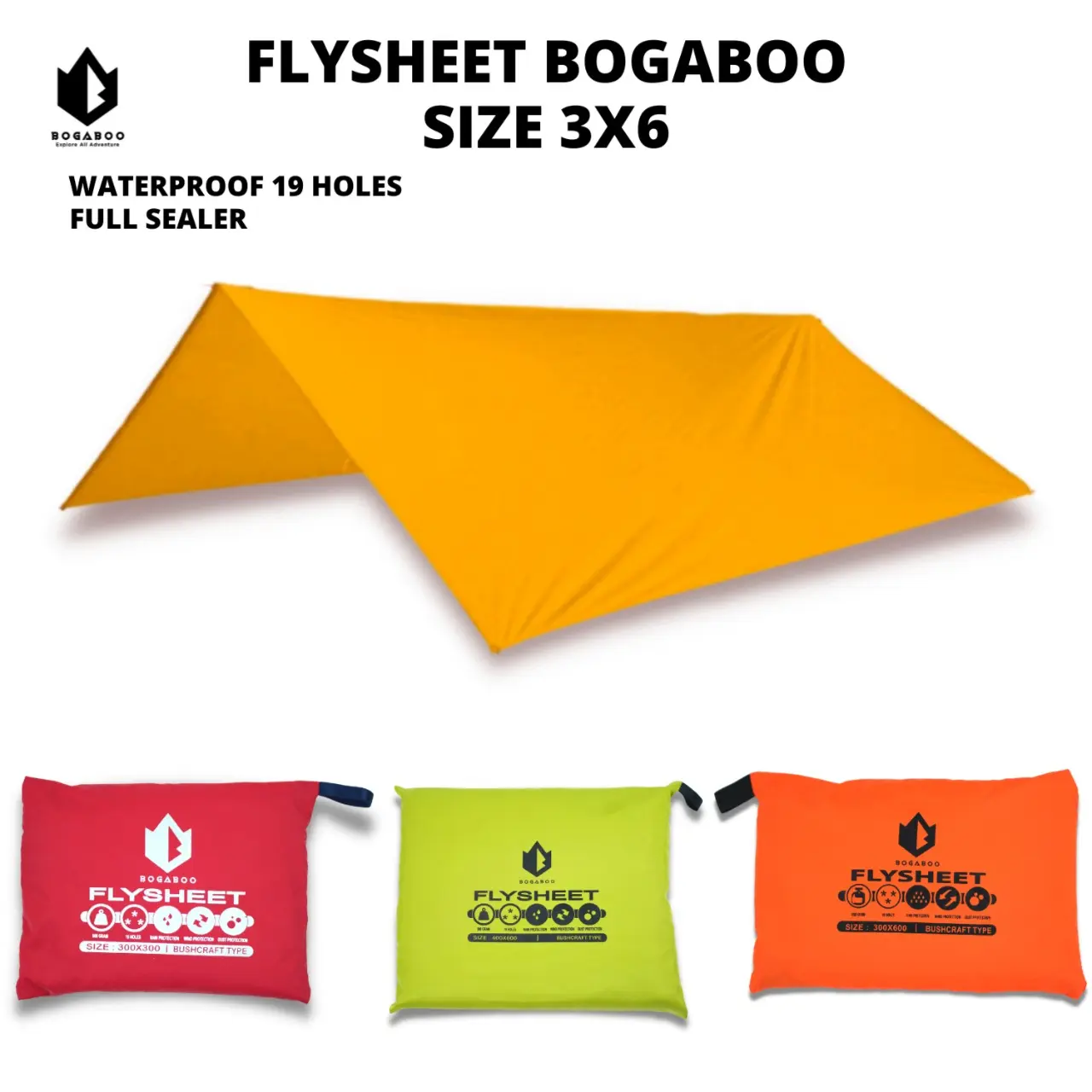 Flysheet Ultralight Waterproof Ukuran 3x6 Meter Full Sealed 19 Lubang