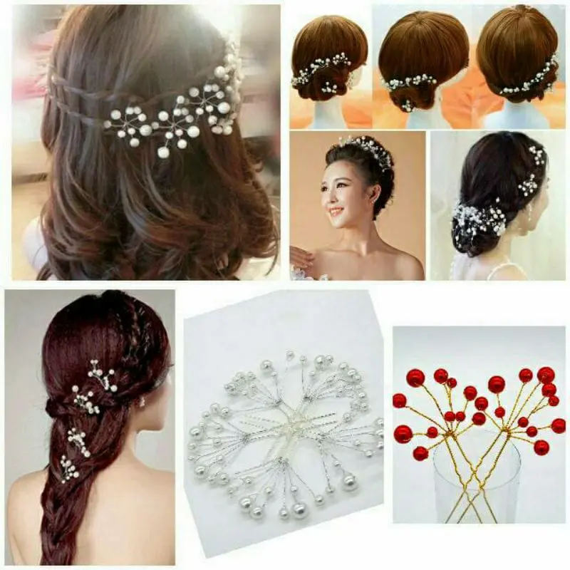 Tusuk sanggul rambut / hiasan rambut/ merah & putih tusuk konde Bunga Mutiara Clips