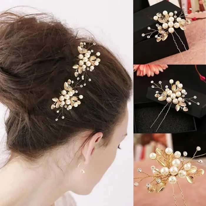 Tusuk konde / mutiara hairpin / aksesoris rambut modern warna gold