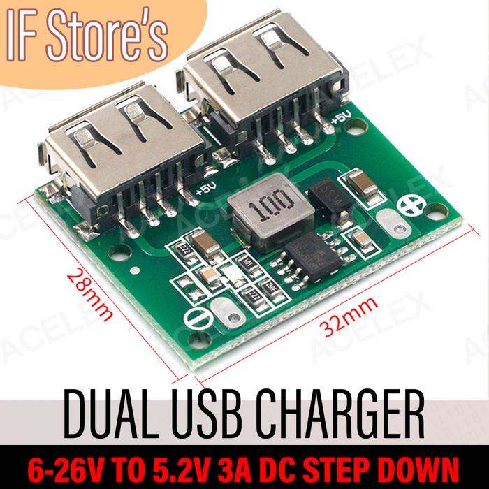 Modul Usb Dc Jual MODUL CHARGER DUAL USB 5V 3A (6-26V TO 5V DC STEP DOWN) - Kab ...
