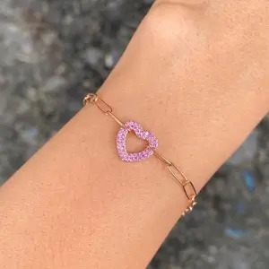 TDA Donut Heart Paperclip Bracelet Gelang Emas Belian atau Batu Safir Asli