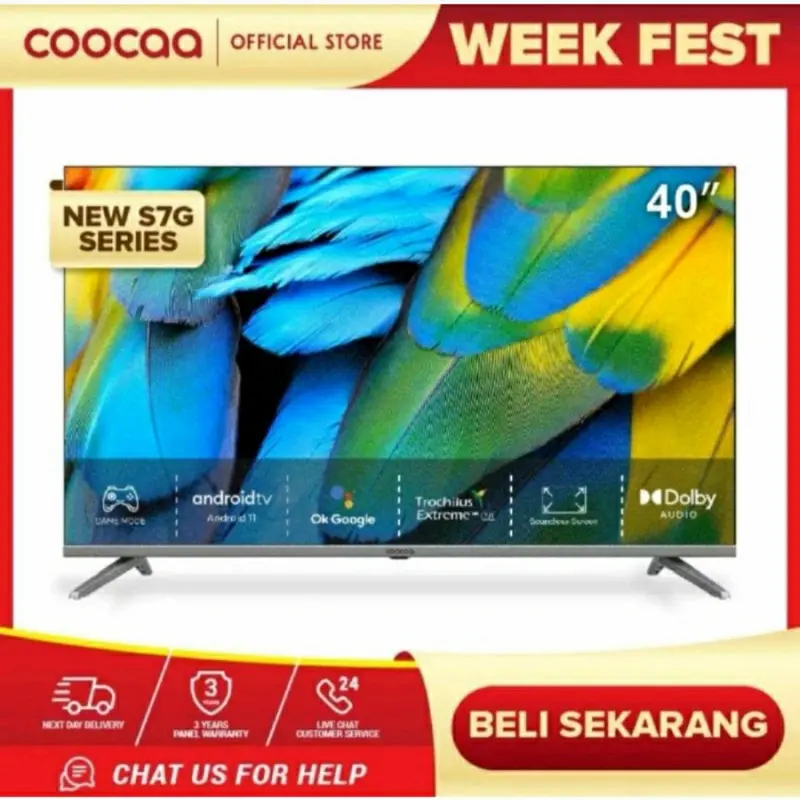COOCAA 40S7G Android 11 Smart LED TV 40 inch Digital TV Garansi Resmi 0