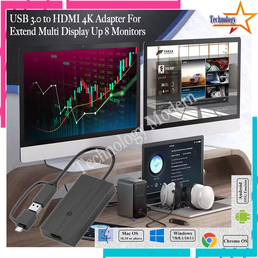 USB 3.0 to HDMI 4K Adapter For Extend Multi Display Up 8 Monitor Beda2