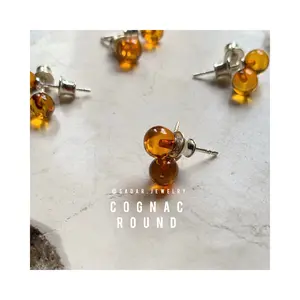 AUTHENTIC BALTIC AMBER EARINGS ROUND - Sterling Silver