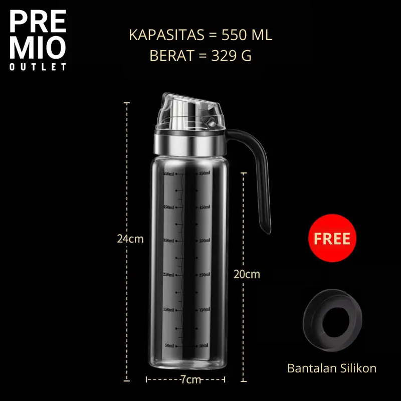 PREMIO Botol Tempat Minyak Goreng Bekas Kecap Saos Oil Bottle Kaca 4