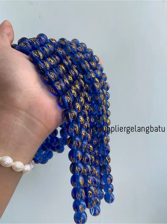 bongkah tibet hoki BIRU clear blue quartz 14mm ronce bahan serat emas