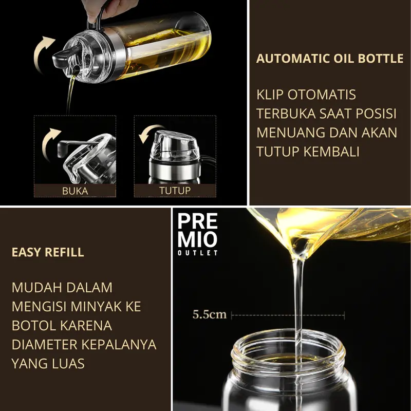 PREMIO Botol Tempat Minyak Goreng Bekas Kecap Saos Oil Bottle Kaca 3