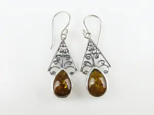 Anting Perak 925 dengan Permata Amber