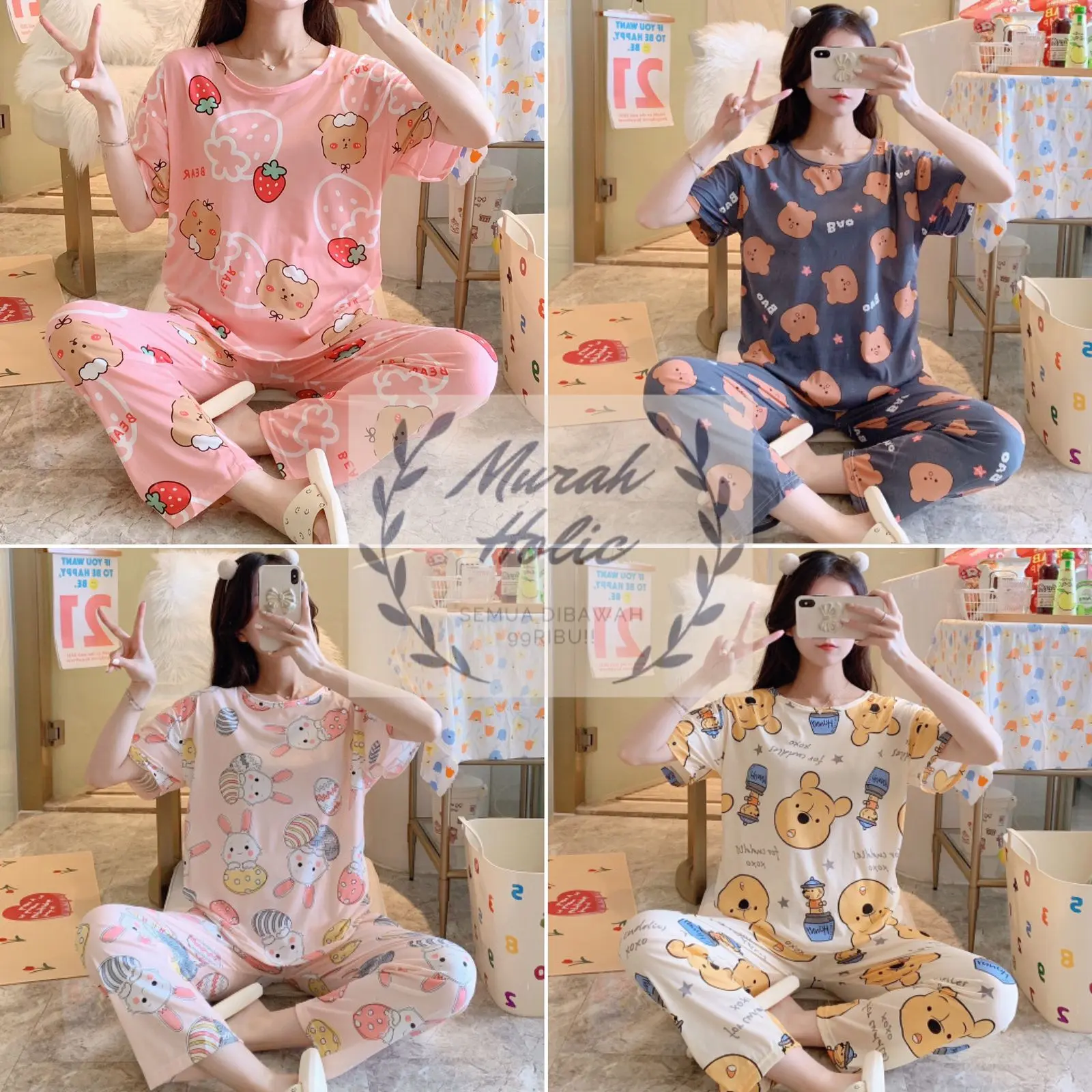 Piyama Wanita Baju Tidur Lengan Pendek Celana Panjang - Doraemon