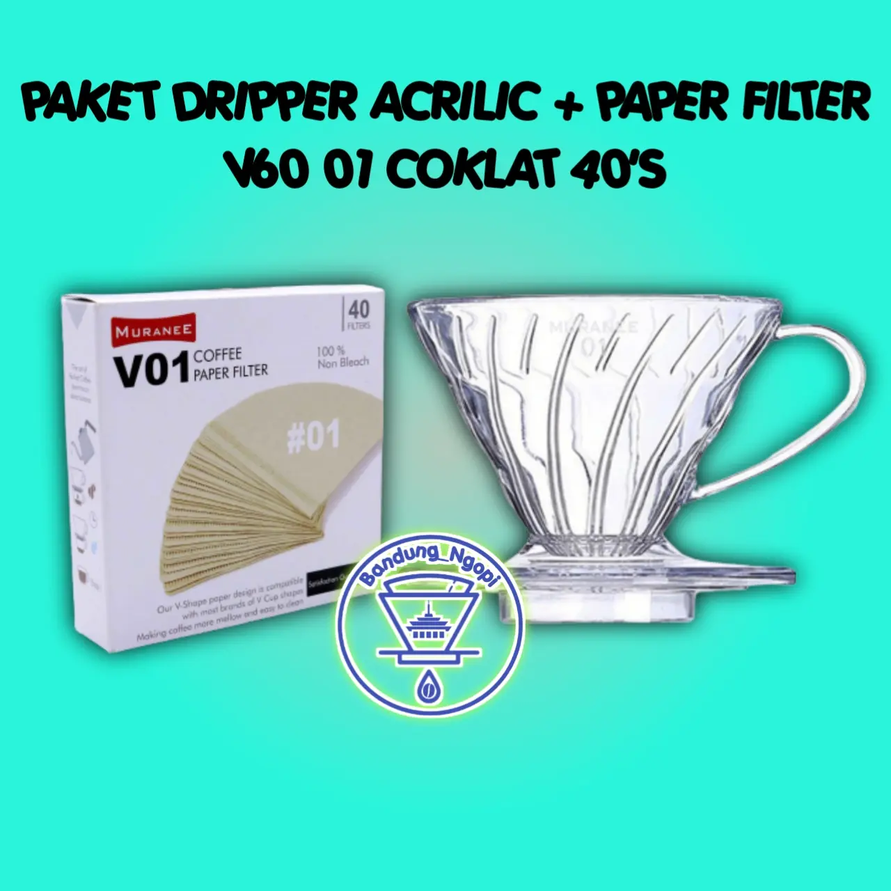 Paket Ngopi Dripper Acrilic Plus Paper Filter V60 size 01 40 Lembar