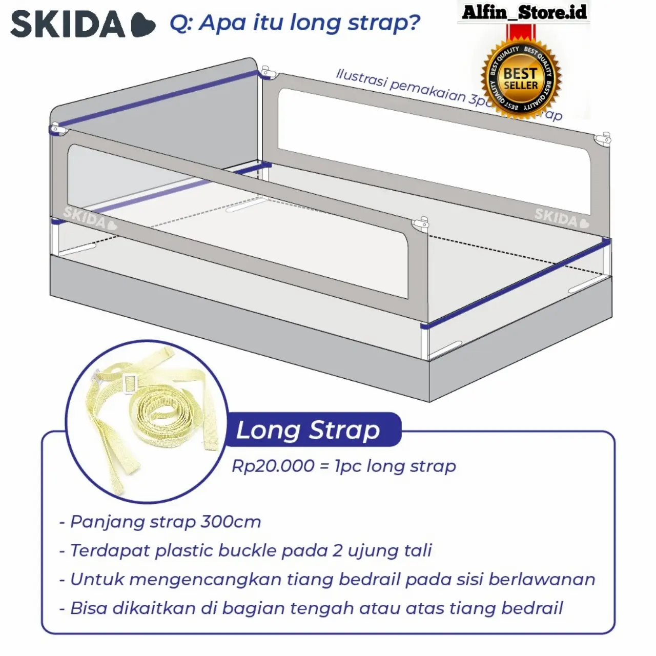 Skida Bedrail Long Strap Tali 300cm Pengencang Pagar Pengaman Ranjang