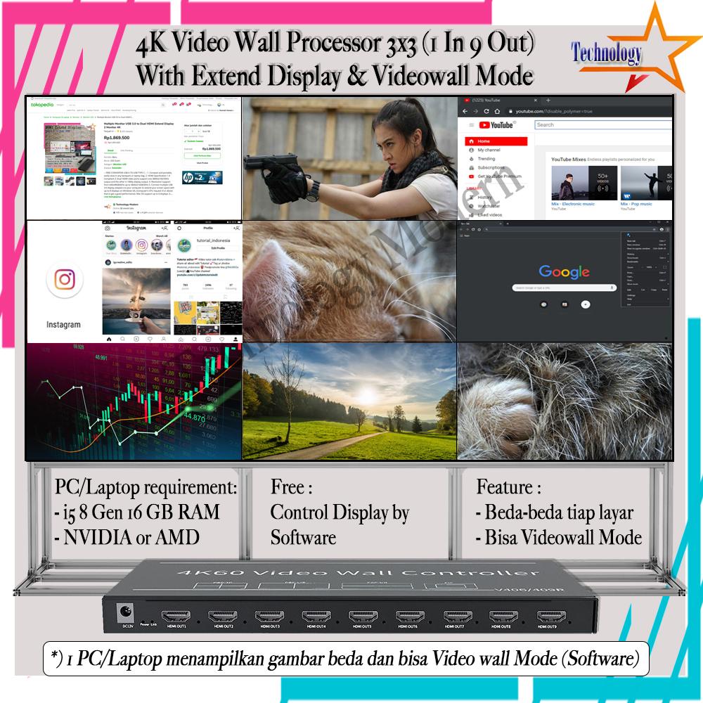 4K HDMI Extend Display+Video Wall Processor Controller 3x3 (1 PC 9 TV)
