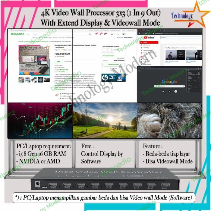 4K HDMI Video Wall Processor 3x3 Extend Display 1 PC/Laptop Untuk 9 TV