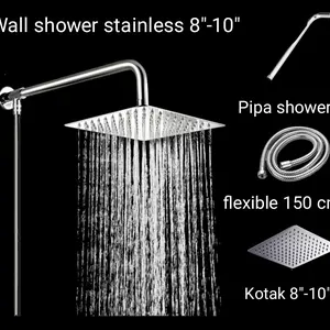 Paket Wall shower Rainfall Kotak 8 inch Komplit + Pipa & bracket