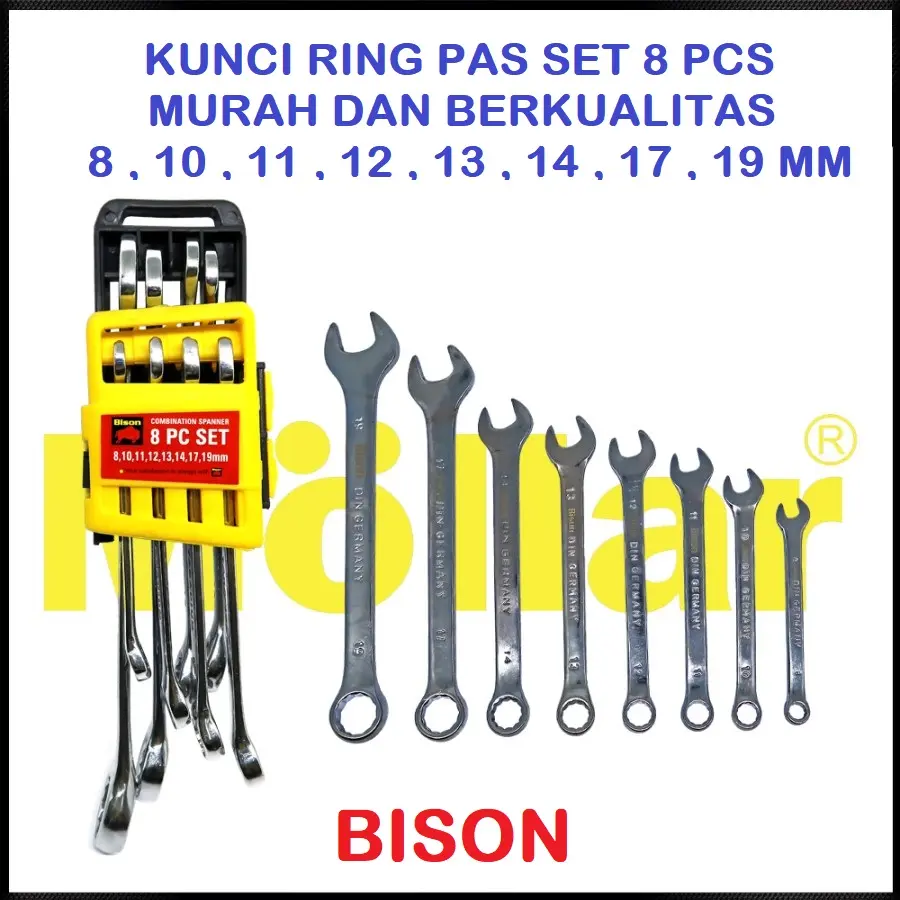 BISON KUNCI RING PAS SET COMBINATION WRENCH SET 8PCS 8-19mm