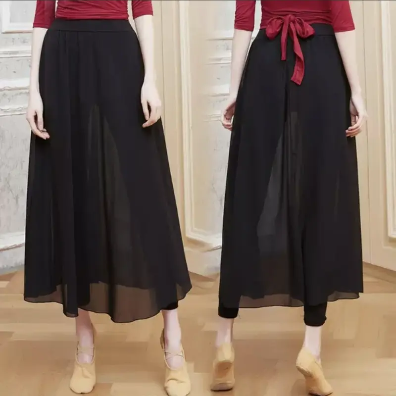 Rok Mesh Celana Legging Panjang 2in1 Balet Dance Senam Olahraga Casual 0