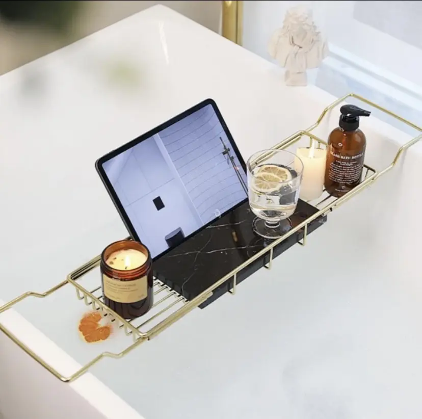 Tatakan bathtub tray nampan kamar mandi gold marble stainless