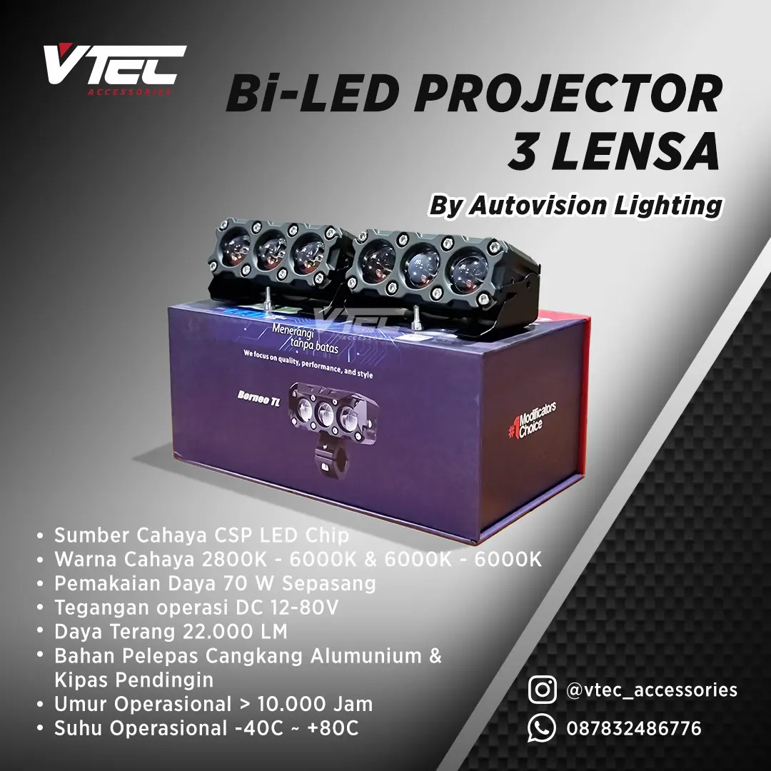 Mini Biled Projector Autovision 3 Lensa 2 Warna 70 Watt