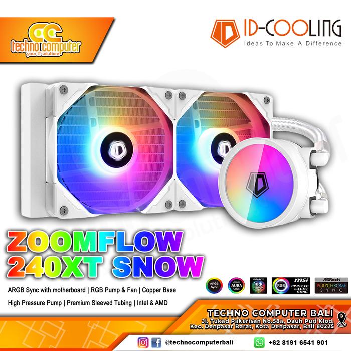 Gambar ID-COOLING ZOOMFLOW 240 XT SNOW ARGB - 240mm AIO Liquid Cooling dari Techno Computer Bali Kota Denpasar Tokopedia