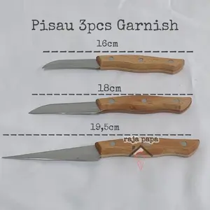 Rapa Pisau Ukir Buah / Pisau Garnish / Pisau Dapur 3pcs Gagang Kayu
