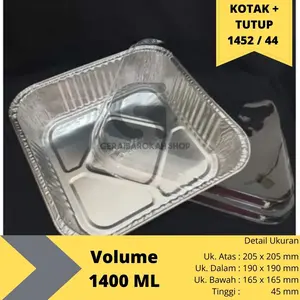 Cup Aluminium Foil 20x20 +Tutup 1452/44 K1452 Model Kotak OX 1400/1550