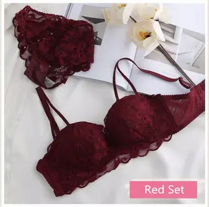 BH Bra Set Push Up Renda Bunga Tanpa Kawat Pakaian Dalam Premium