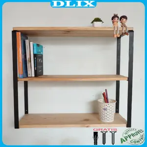 Rak Susun Minimalis Serbaguna Buku Dapur Sepatu Industrial Frame Besi Lapis Powder Coating Anti Karat & Kayu Solid Natural