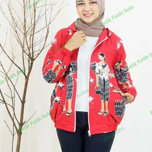 Jaket hoodie batik Mbok jamu Merah Batik Solo Halus