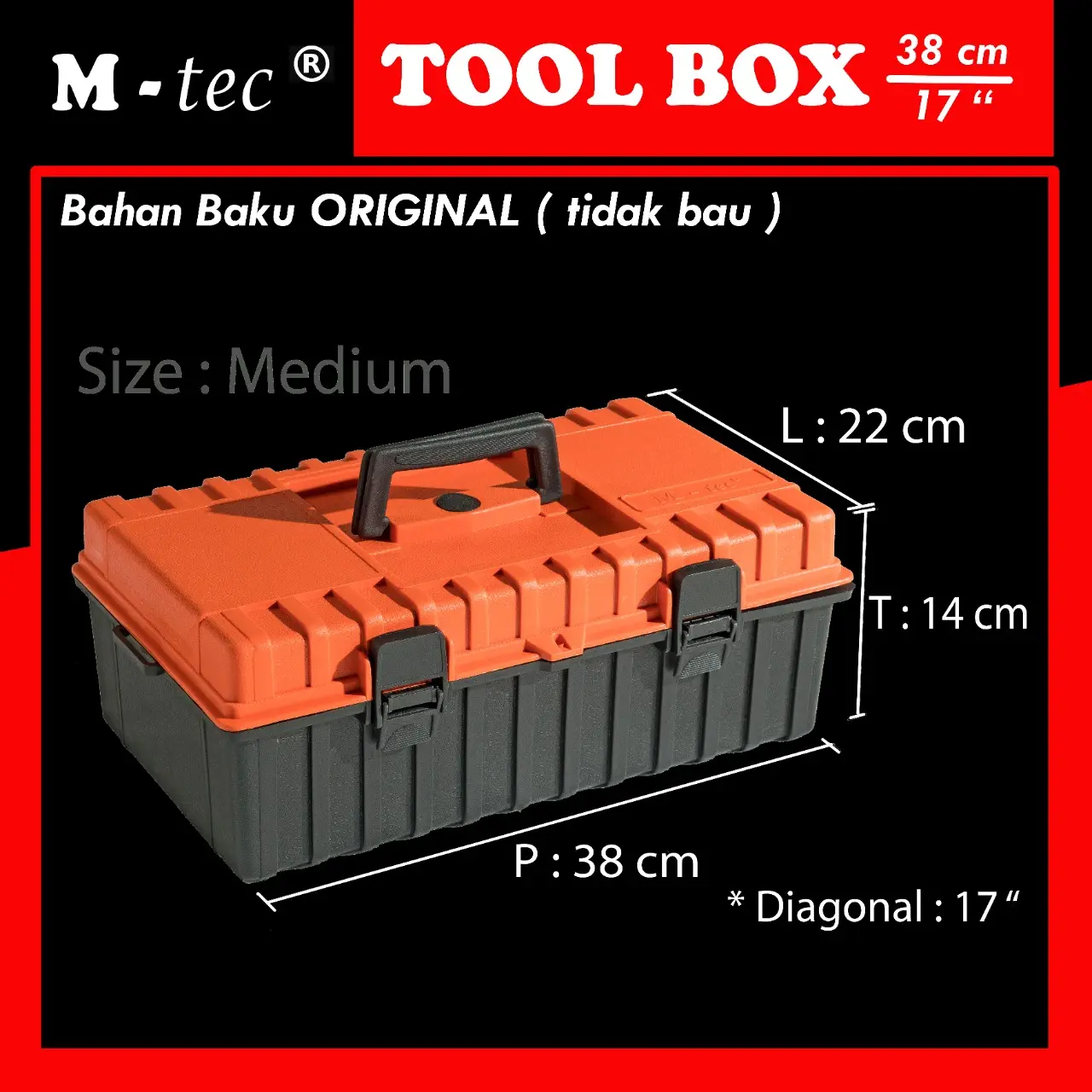 Tool Box M-TEC. Size Medium Kotak Alat, Kotak Pekakas, Kotak Serbaguna
