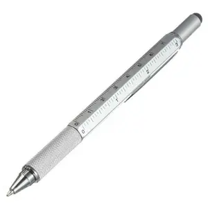 Pena bolpen pulpen Stylus + Penggaris + Level + Obeng - SILVER