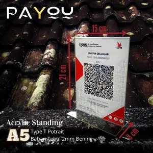 Acrylic Standing A5 Type T Potrait/ Tempat QRIS/ Brosur/ Menu