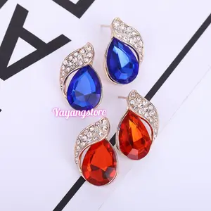 Anting Permata Batu Saphire / Anting Tusuk / Anting Korea Mewah Biru