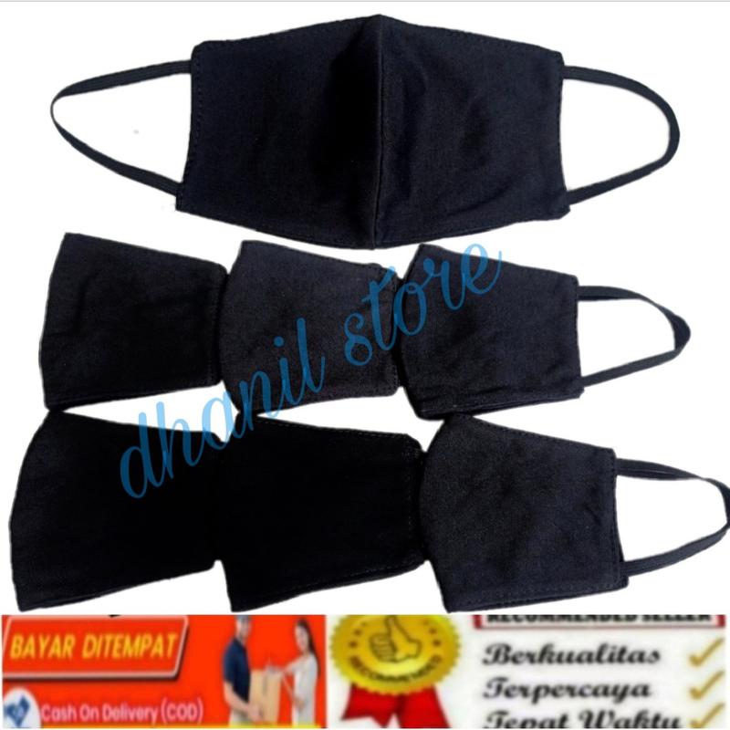 Masker Mulut Hijab Bahan Kain Warna Hitam Tali Karet Isi 1 Pcs 0
